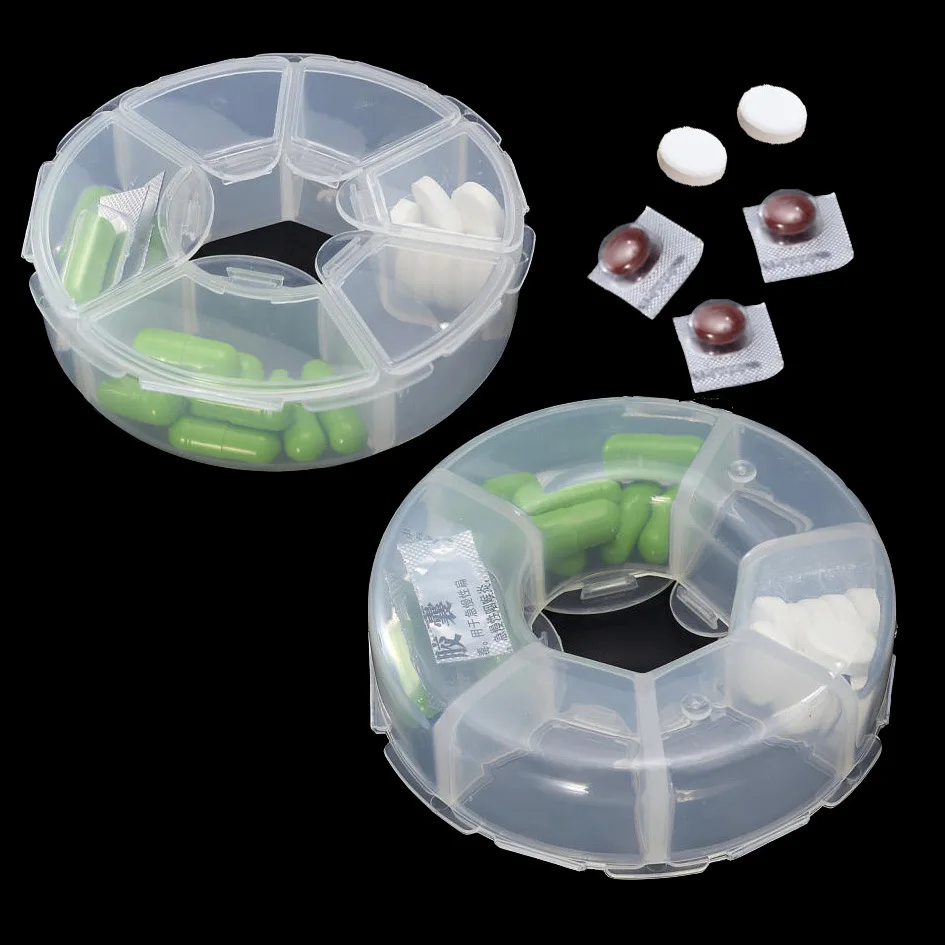 Mini 6 Grids Compartment Nail Art Rhinestone Gems Plastic Box Round Storage Case Jewelry Bead Organizer pill box | Дом и сад