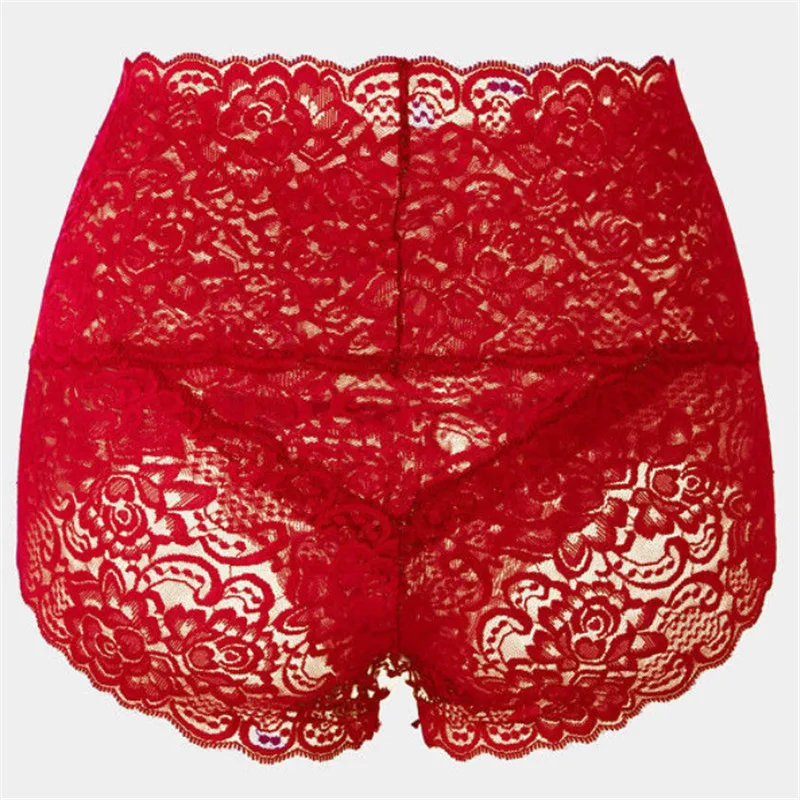 Red 3XL размера плюс, дамское нижнее белье, женские трусики, Соблазнительные трусики из кружева, прозрачные, с высокой посадкой, хлопковые трусы, новинка - Color: Red