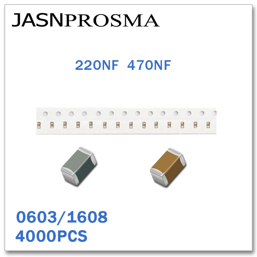

JASNPROSMA 4000PCS 0603 1608 X7R X5R RoHS 16V 25V 10% 220NF 470NF SMD High quality Capacitor K New goods 224 474