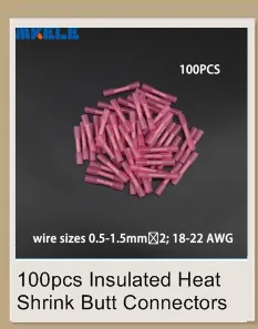 50pcs Insulated Heat Shrink Butt Connectors Wire Electrical Crimp Terminals 12-10AWG Kit