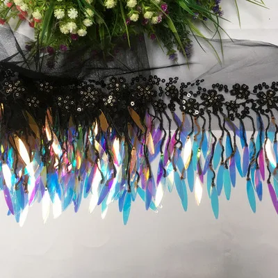 Black 1 yard 1 ярд блестки кисточка кружевная отделка для бальных танцев платья шитье! Новинка года; Лидер продаж; блестящая кружевная отделка с блестками - Цвет: Black 1 yard
