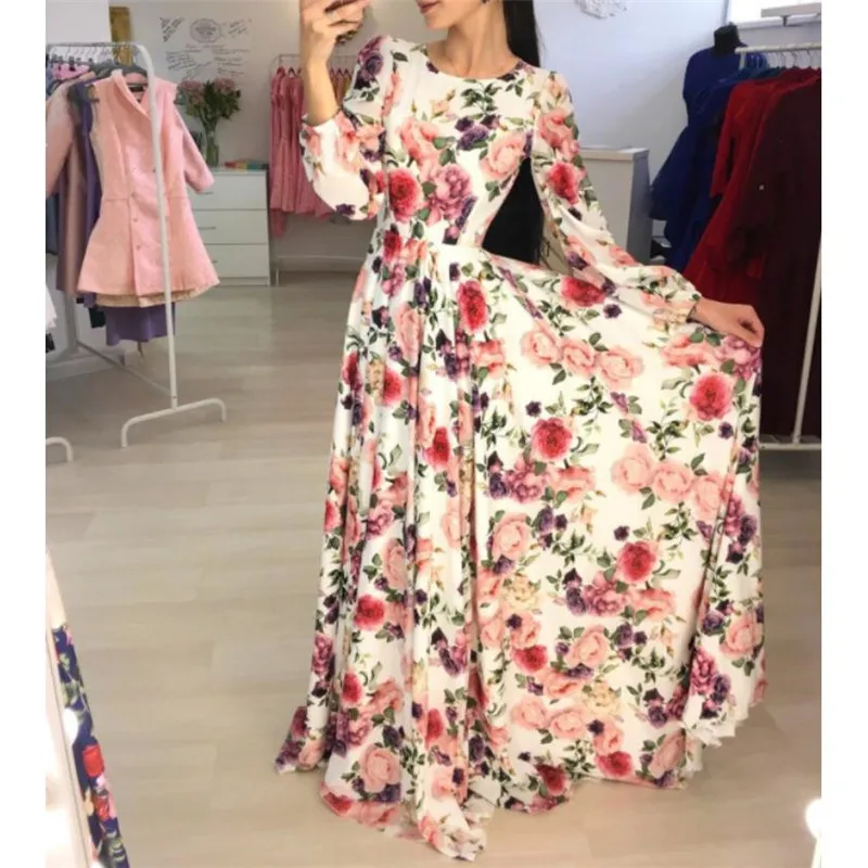 Женское платье с длинным рукавом с цветочным принтом Boho женские вечерние облегающие Макси красивая одежда новая горячая распродажа летние vestidos de verano elbise