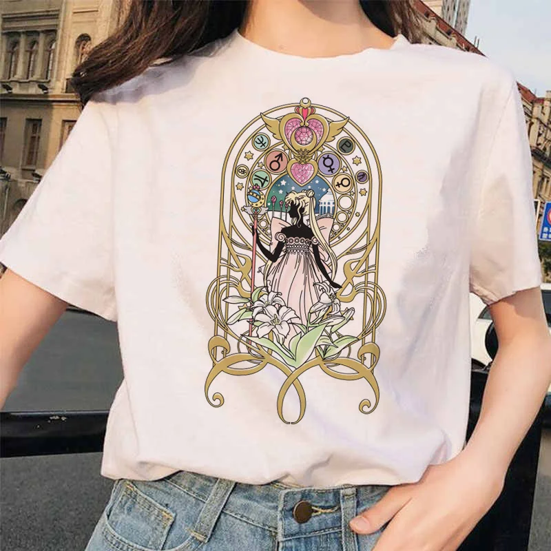 Сейлор Мун 90s забавная Футболка Harajuku одежда футболка Эстетическая кошка аниме Женская милая женская футболка Kawaii футболки Мода Ullzang