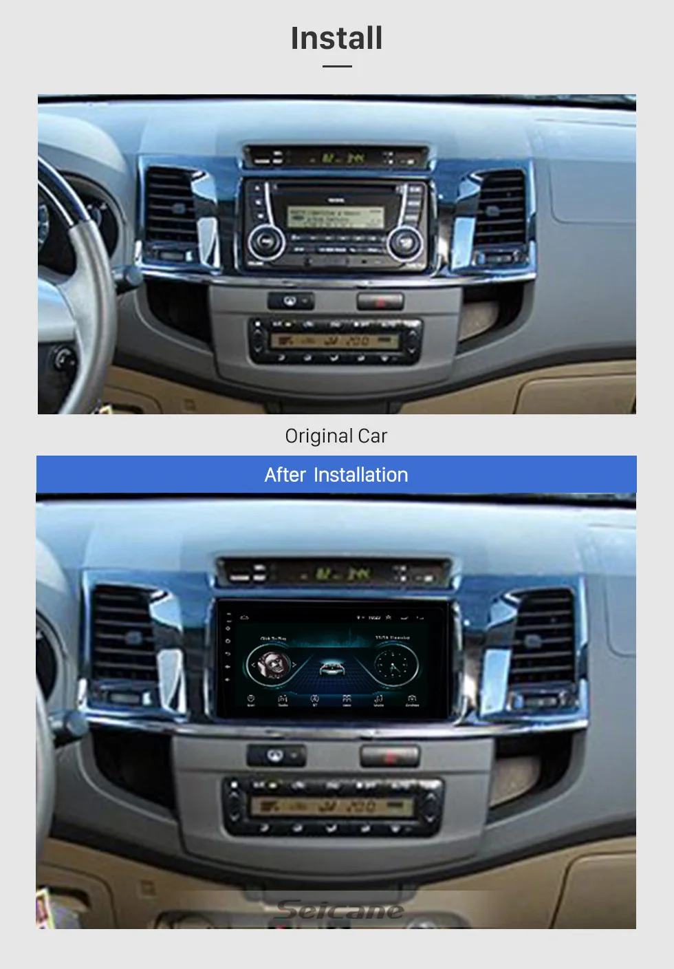 Seicane 2din 9 дюймов Android 8,1 gps Автомагнитола для- TOYOTA FORTUNER/Скрытый мультимедийный плеер сенсорный экран WiFi головное устройство