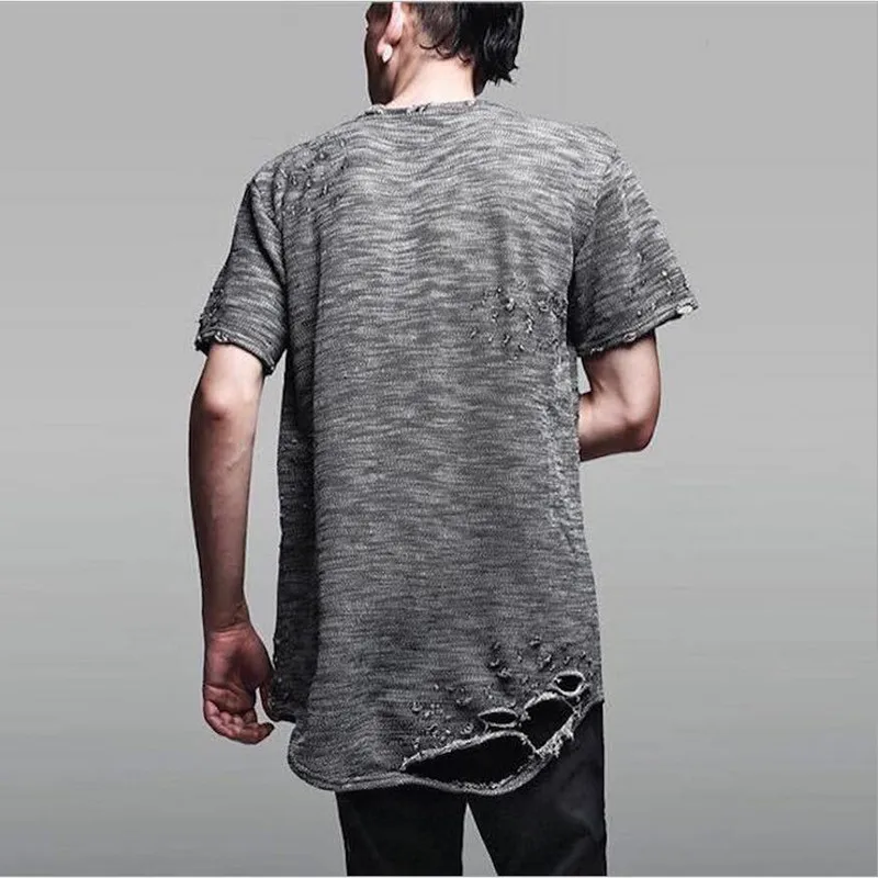 Футболка мужская рваная с круглым вырезом модная тенниска из хлопка крутая майка