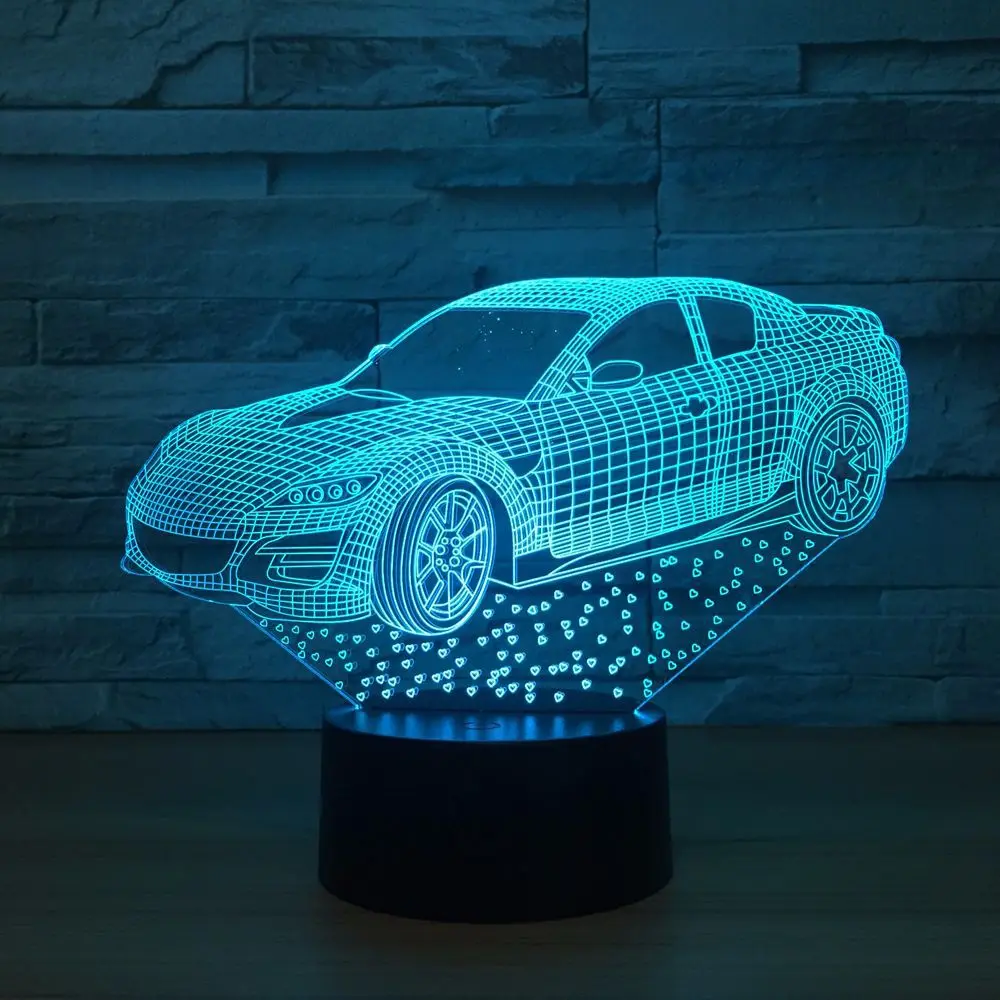 3D лампа супер быстрый дизайн автомобиля 7 цветов Светодиодные ночные лампы для