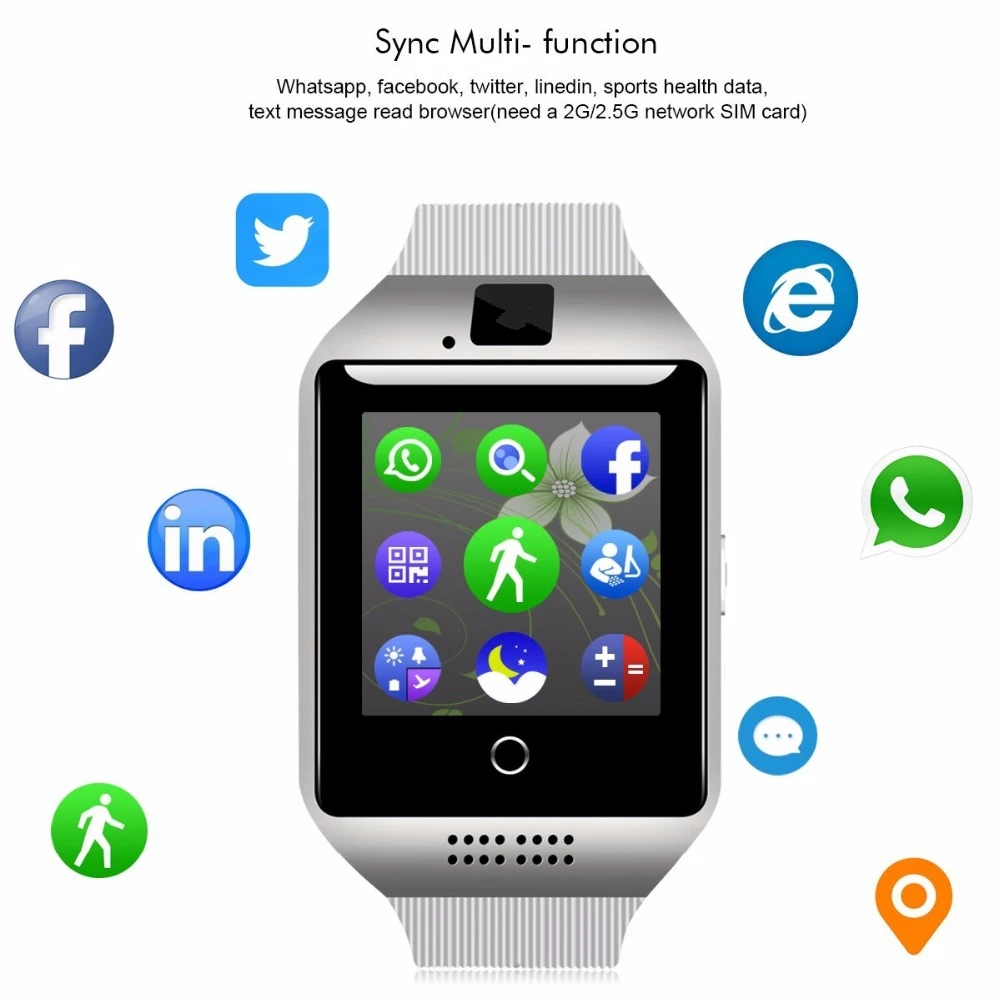 Смарт-часы с Камера Q18 Bluetooth SmartWatch SIM TF слот для карты Фитнес трекер активности