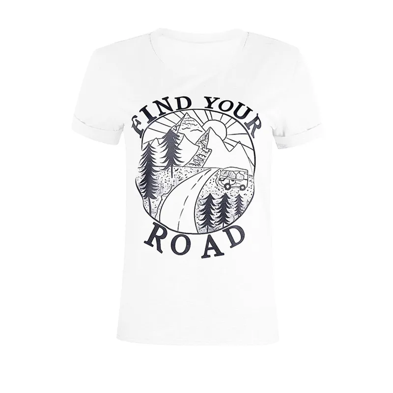 Женская футболка с коротким рукавом Find Your Road Повседневная круглым вырезом светло