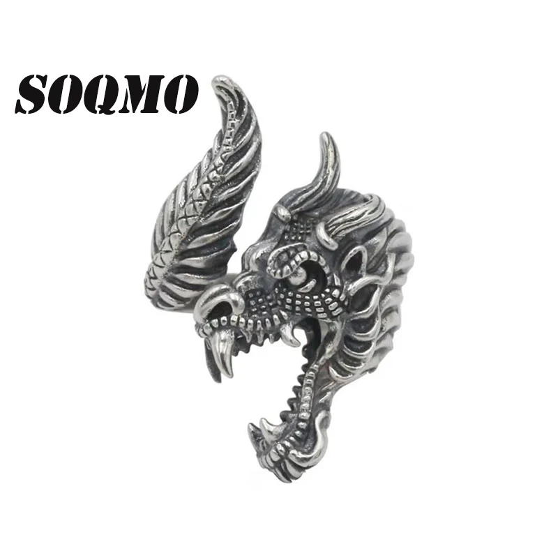Мужское кольцо SOQMO 100% реальное искусственное серебро властительный дракон
