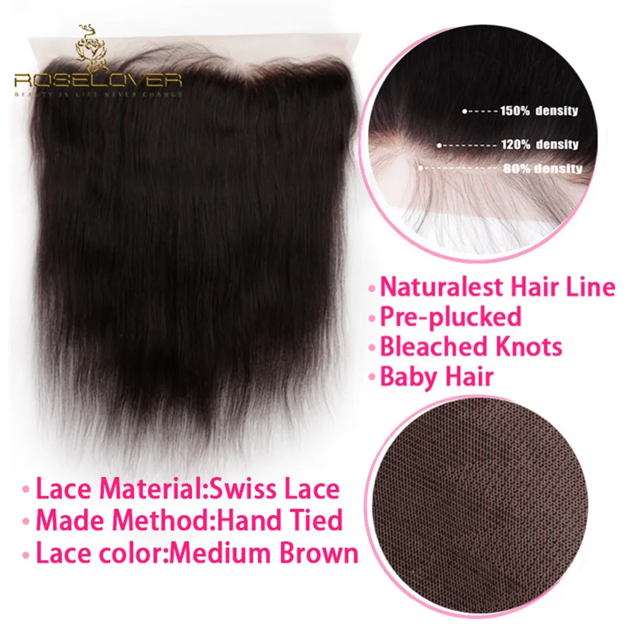 Ear to Ear 13X4 Lace Frontal Closure Free Part With Baby Hair Brazilian Straight Remy Human Hair Lace Frontals Bleached Knots