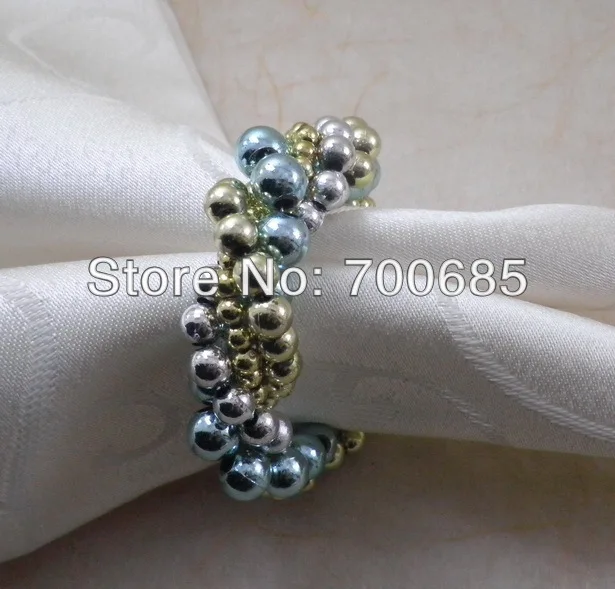 

Wedding silver napkin ring, pearl beaded wedding napkin holder,
