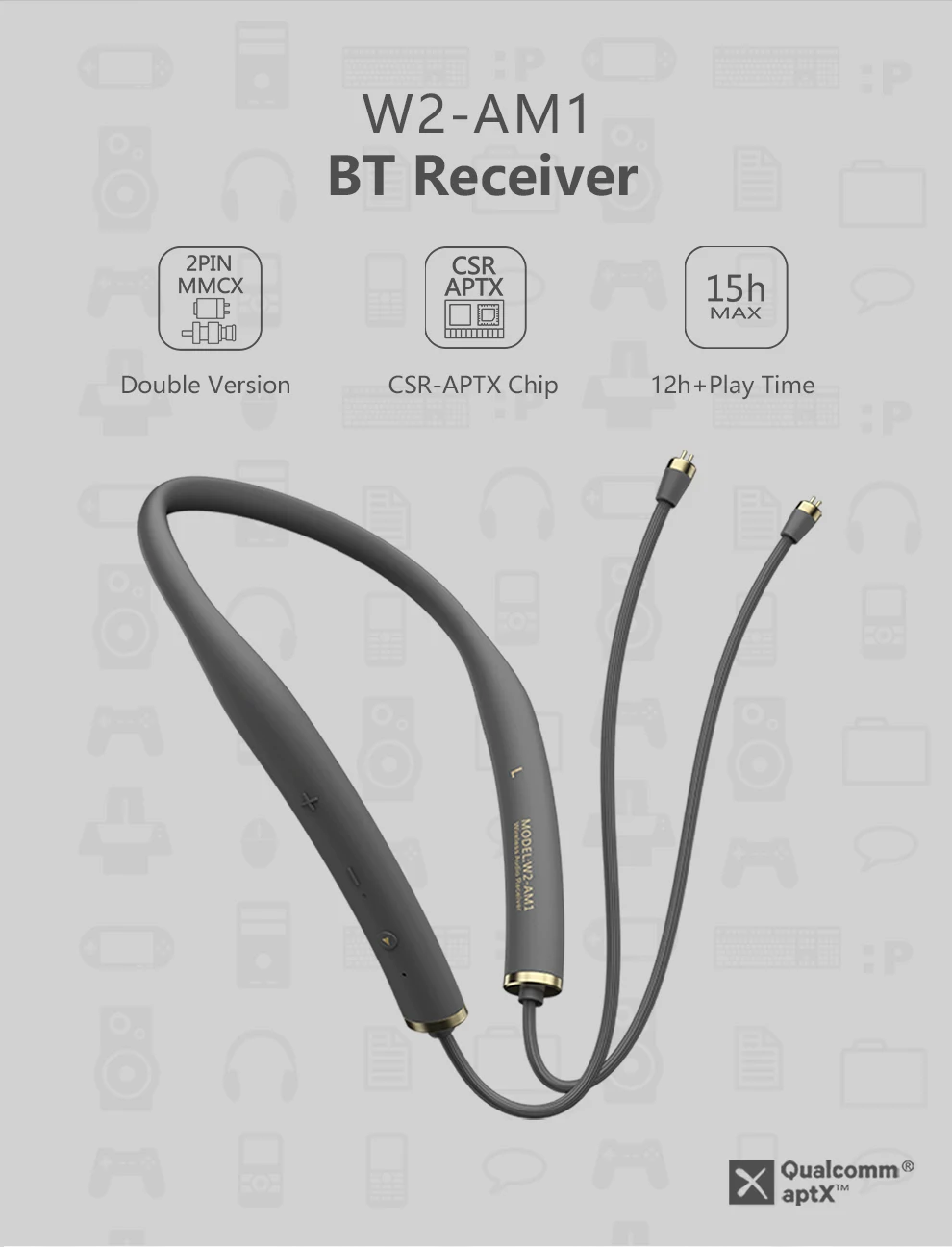 W2-AM1 беспроводные Bluetooth наушники с кабелем модуль обновления с 2PIN/MMCX разъем поддержка Apt-X с микрофоном для Android/iOS V5.0