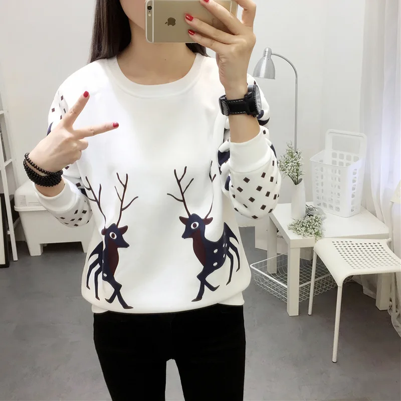 Олень Рождественский свитер флис теплый пуловер Для женщин Sweatershirt свитера 2018