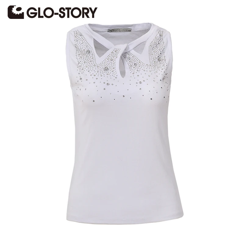 

GLO-STORY Women tank tops summer sleeveless tshirt 2018 Vest Pink Fashion Casual Skinny Sleeveless female tshirt WPO-4444