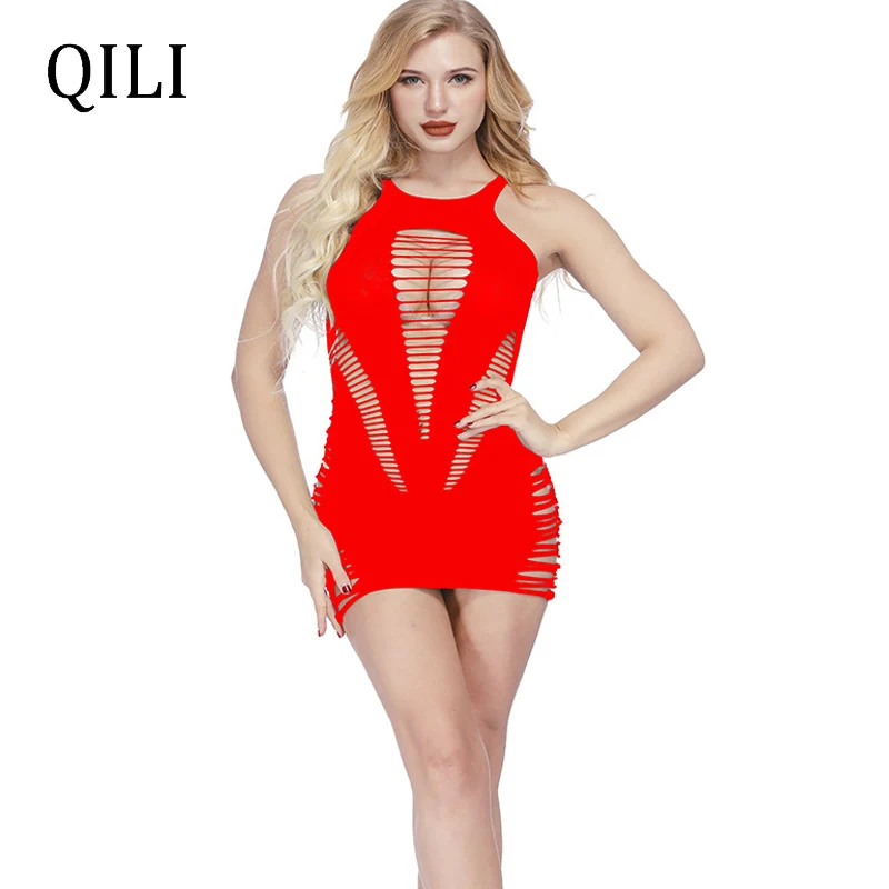 Женское прозрачное Сетчатое мини платье QILI однотонное облегающее футляр с