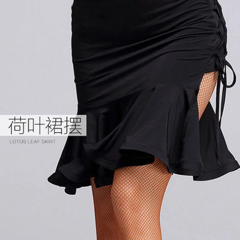 Бесплатная доставка боковые Slits черная юбка для латинских танцев взрослых