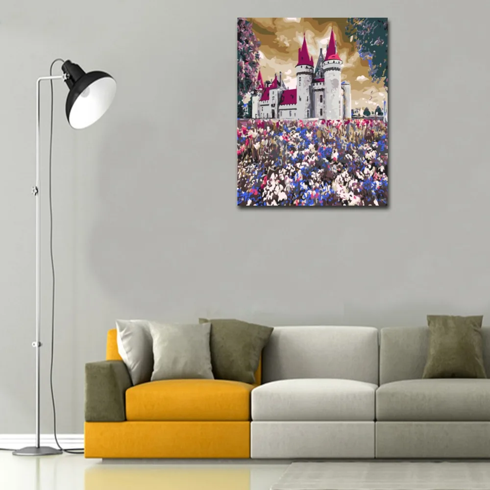 

WEEN Dream Seaside Castle DIY Painting By Numbers,Modern Wall Art Picture,Oil Canvas Painting, Acrylic Paint,Unique Gift 40x50cm