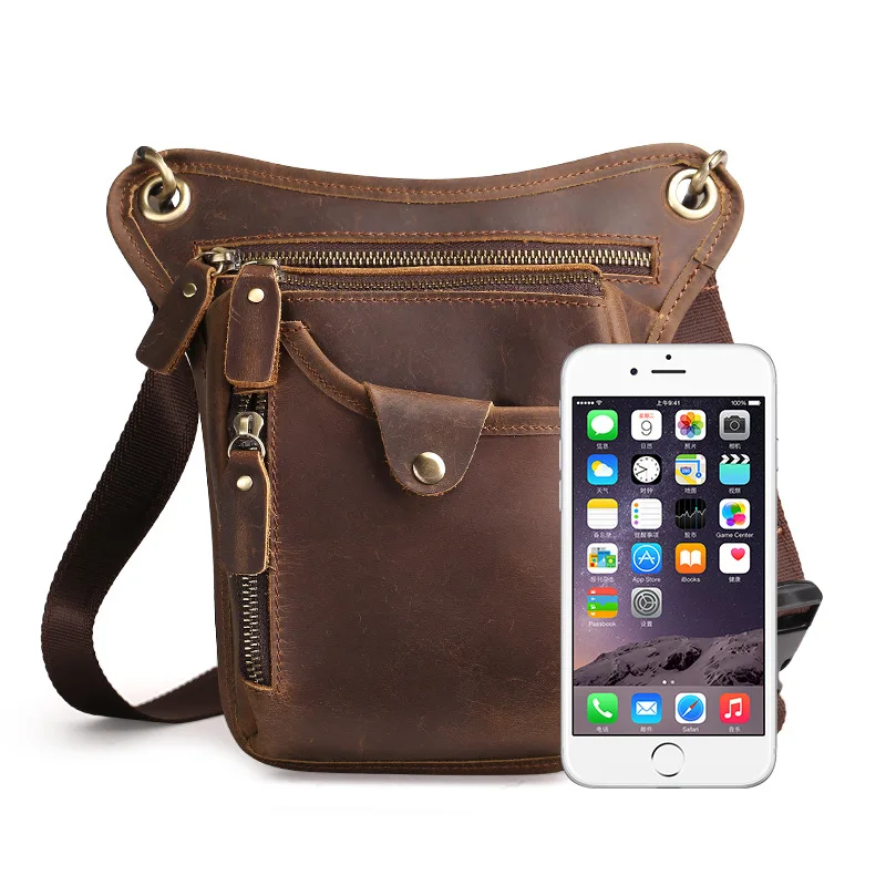 

New Vintage Genuine Leather Casual Multi-functions Bag Men's Leg Waist Pack Phone Tool Kit Organizer Shoulder Bag Messenger Bag