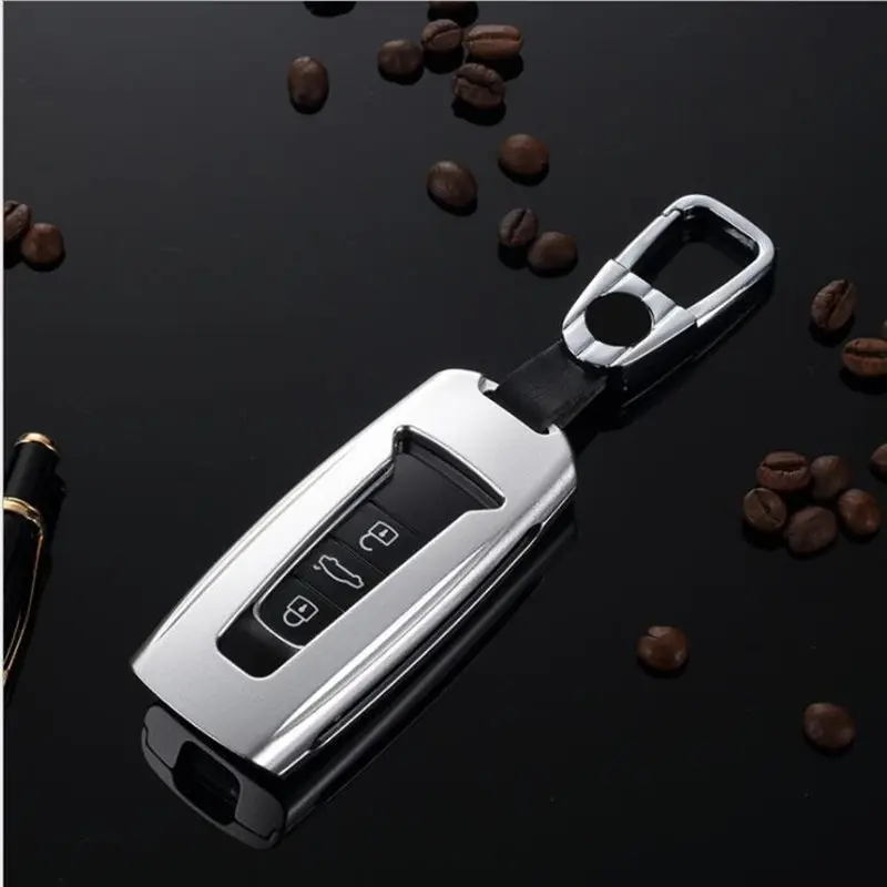 

New Aluminum + Genuine Leather Car Key Case Shell Key Cover Protector Styling Car Accessories for VW Volkswagen Touareg 2019