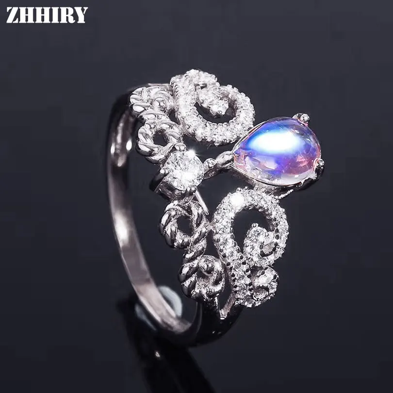 ZHHIRY натуральный лунный камень кольцо Твердое Серебро 925 пробы для женщин подлинное Драгоценное кольцо утонченное украшение для девушки