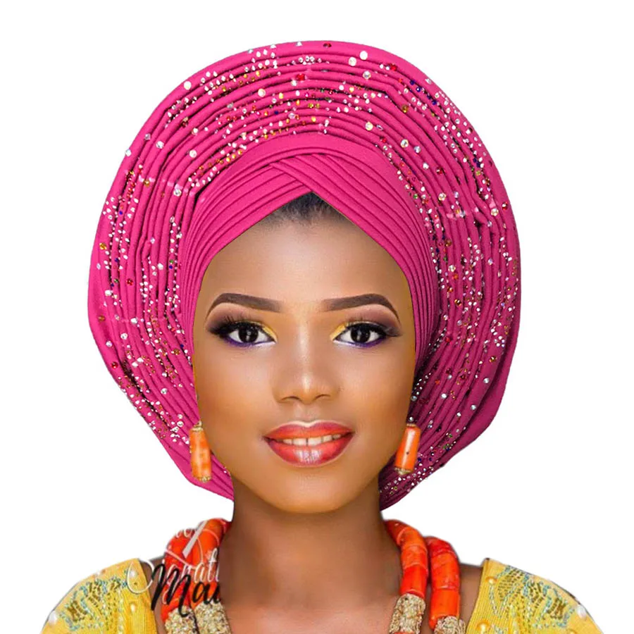 2019 Новая Мода Африканский Авто тюрбан ASO OKE с камнями для свадьбы|Ткань| |
