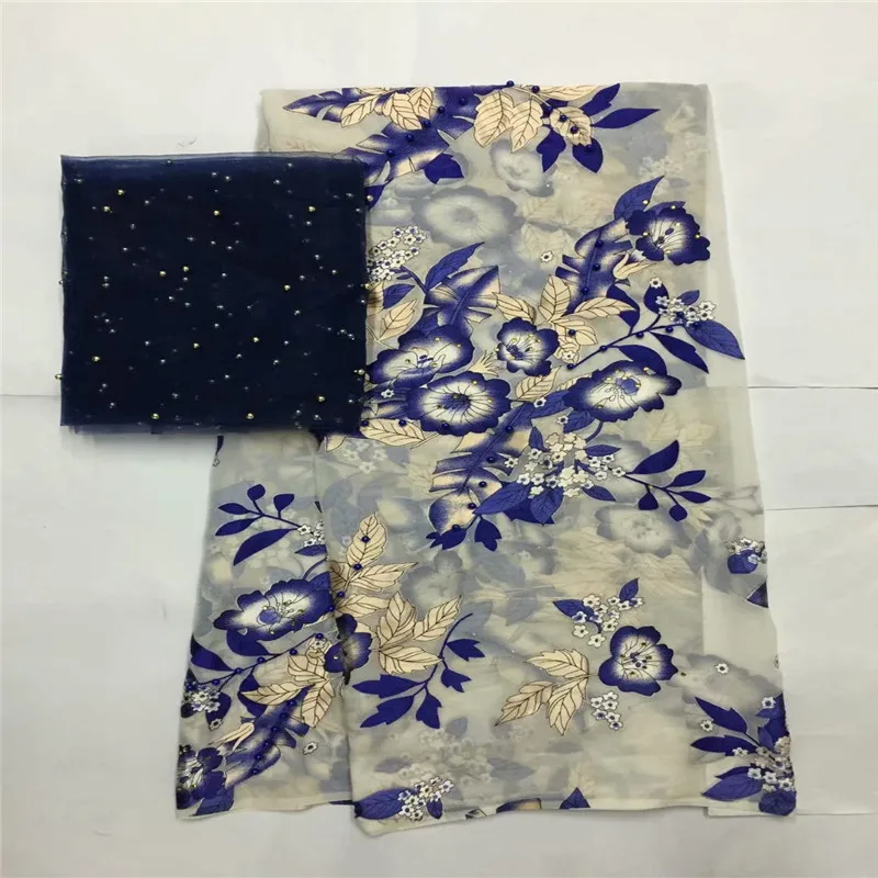 

LX!5+2 Yards High quality African 100% Silk Chiffon Fabric Embroidered Floral Pattern For Lady Dress Silk Fabric! F32810