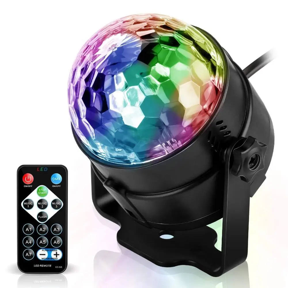 3W 7 Colors Strobe Stage Light DJ Disco Ball Lights Remote Control Sound Activated Party Lights For Xmas Party Pub Wedding Club