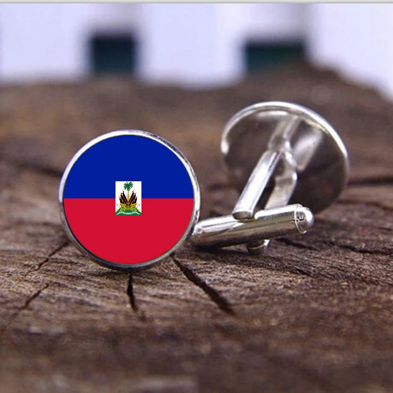 Модные Haiti национальные запонки с изображением флага 3 цвета круглый стеклянный