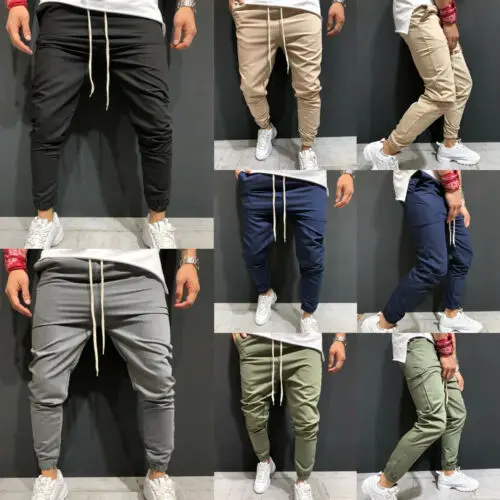 Стильные мужские однотонные брюки на шнурках с карманами облегающие