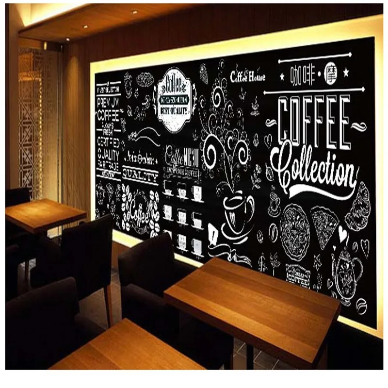 Фото обои Европейский Черный Белый Ретро доска ручная роспись бар торт чай