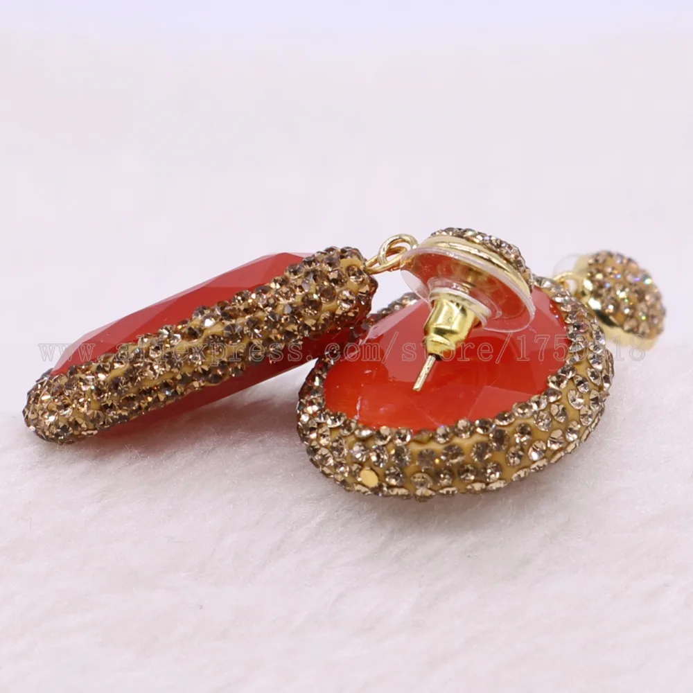 

5 pairs faceted Stone dangle earrings pave gold Rhinestone drop earrings Wholesale drop earrings Gems jewelry 2432