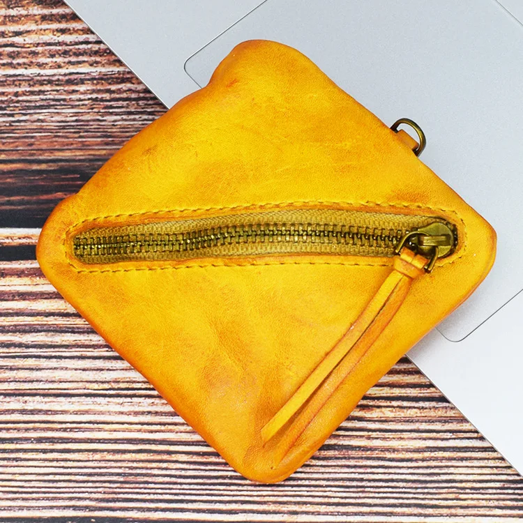 Yellow Кошелек для монет, Женский кошелек из натуральной кожи, маленький кошелек на молнии, винтажный держатель для карт, монетница, ручная работа, Мужская простая сумка для денег - Цвет: Yellow