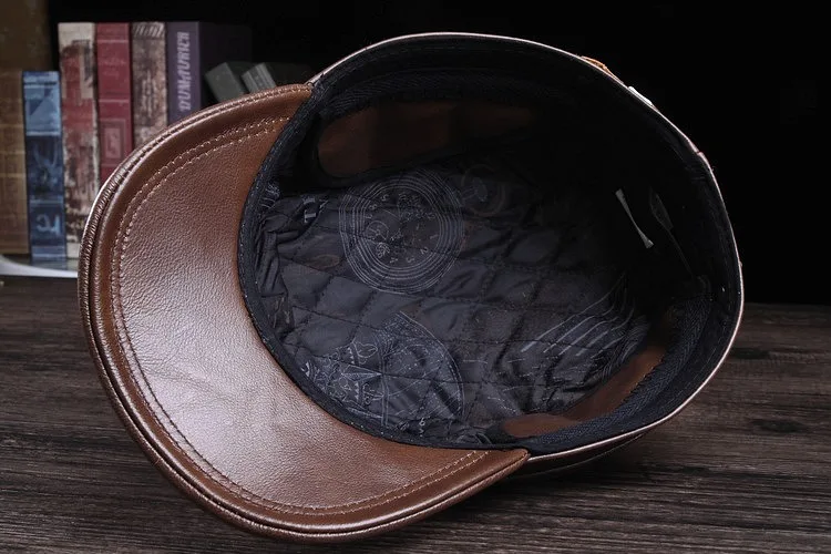 RY109 мужские темно синие Шапки из натуральной кожи с защитой от ветра и ушей теплые