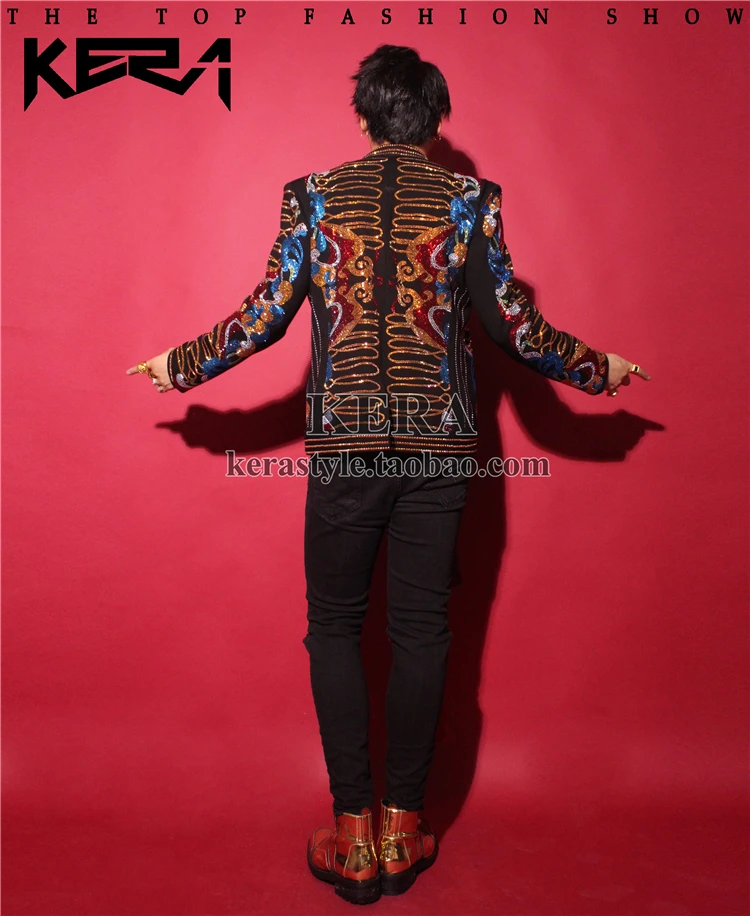 Горячая 2019 Новая мужская одежда мода тонкий золотой цвет яркий костюм Тяжелая