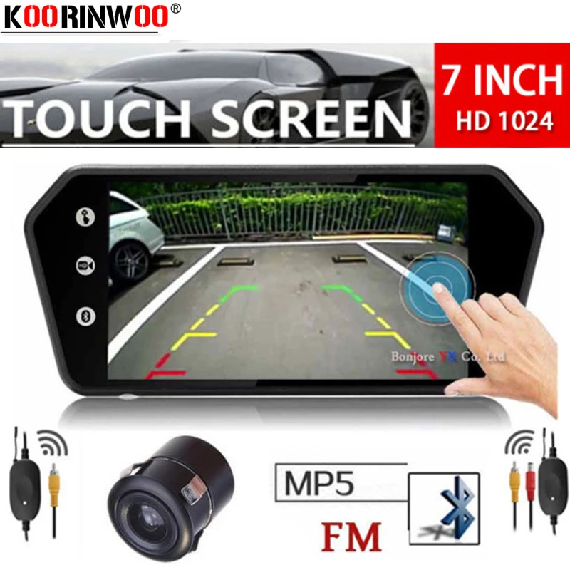 

Koorinwoo 2.4 Wireless Touch Display 7" Car Parking System MP5 bluetooth USB FM Vehicle Car Rear view Camera ReversE Backup Kit