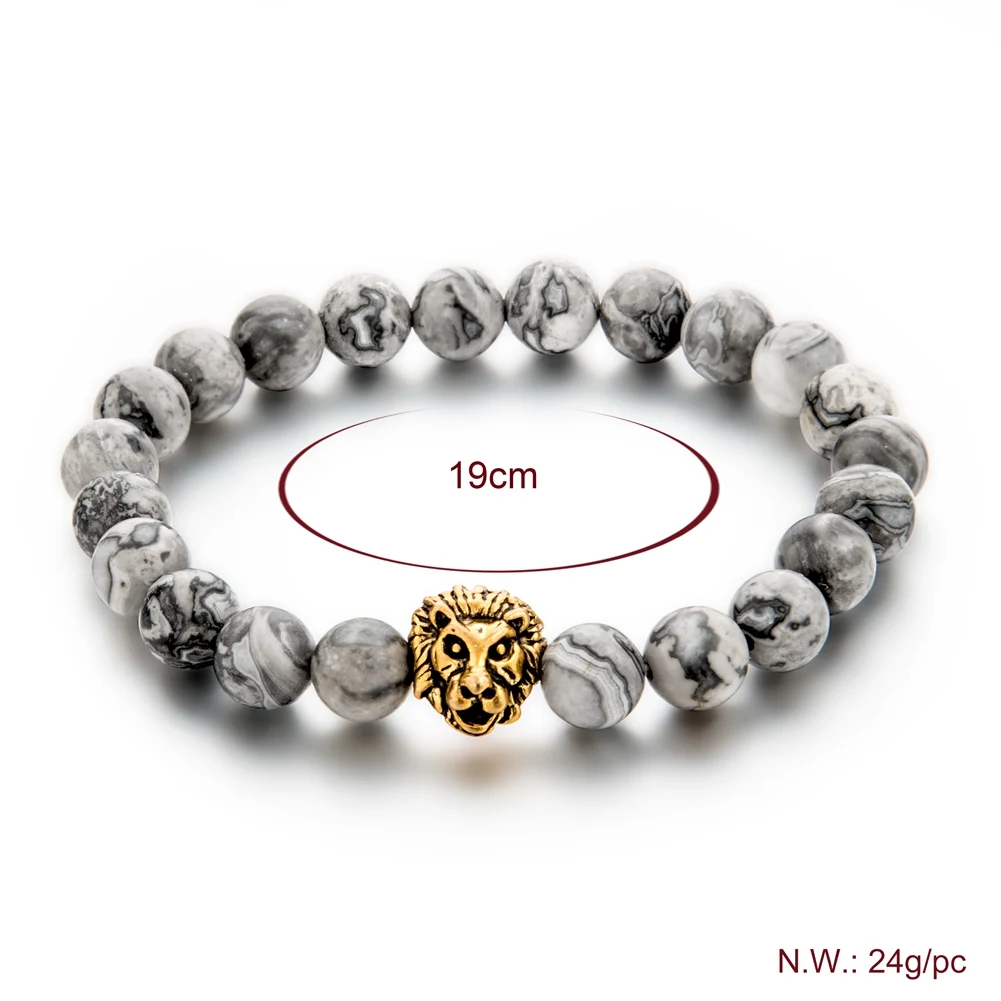 Длинные бусы браслет из натурального камня золотистого цвета Лев веревка