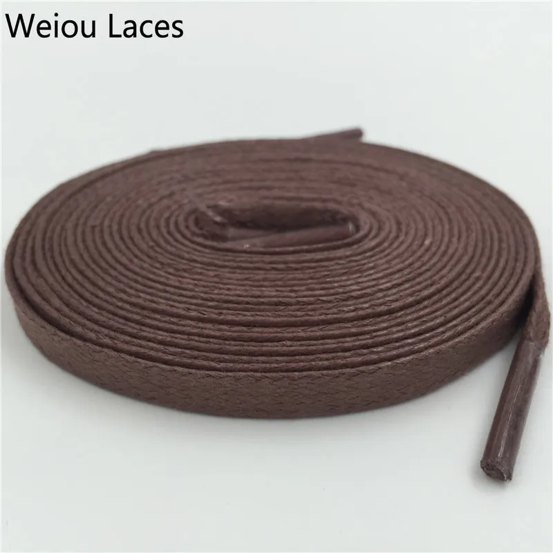 Weiou Quality Flat Waxed Shoelace 8mm Width Unisex Shoestrings Cord 100% Cotton Shoe Lace For Leather Shoes Boots Free Shipping