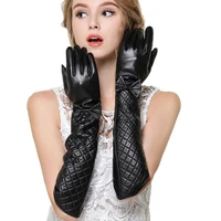 new winter long leather gloves women made of italy genuine sheepskin warm bow hand gloves ladies fingerless gloves deri eldiven