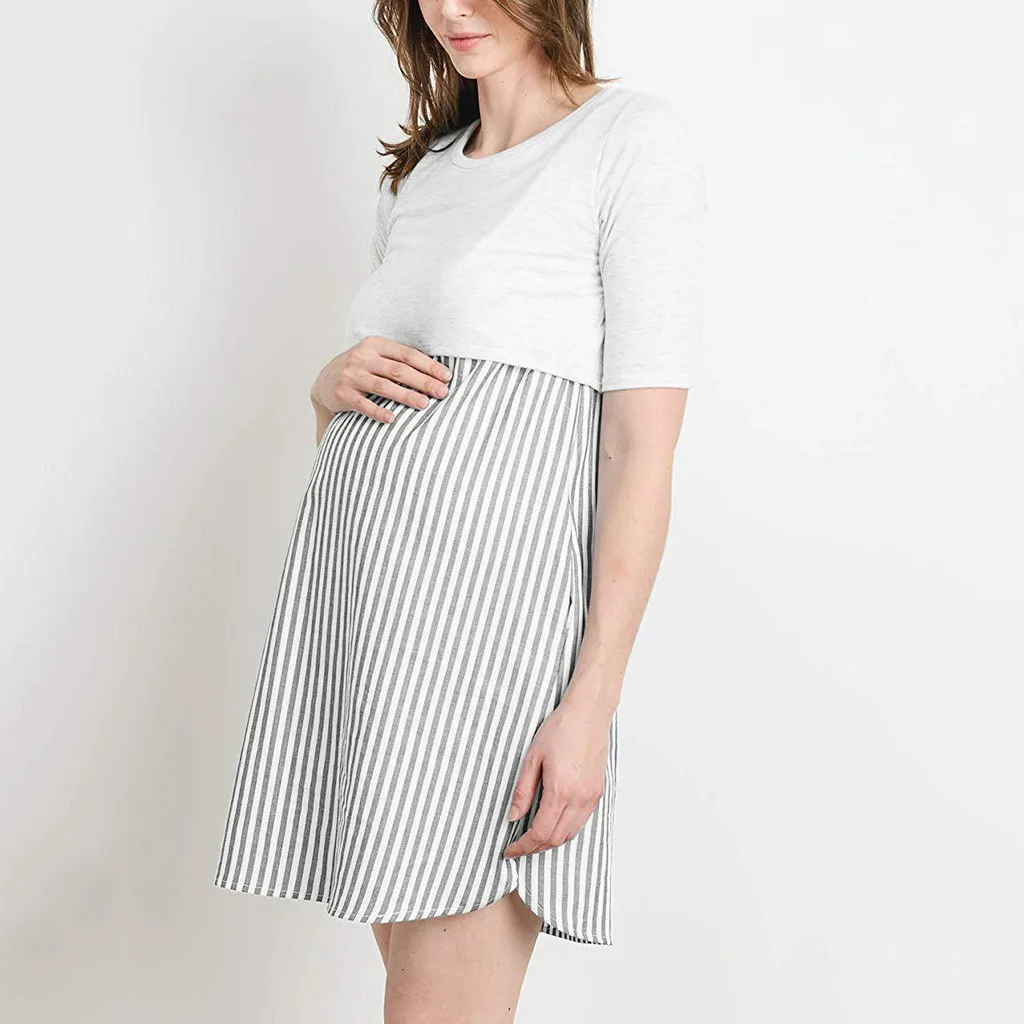 Женское платье для беременных летнее с круглым вырезом и коротким рукавом отдыха