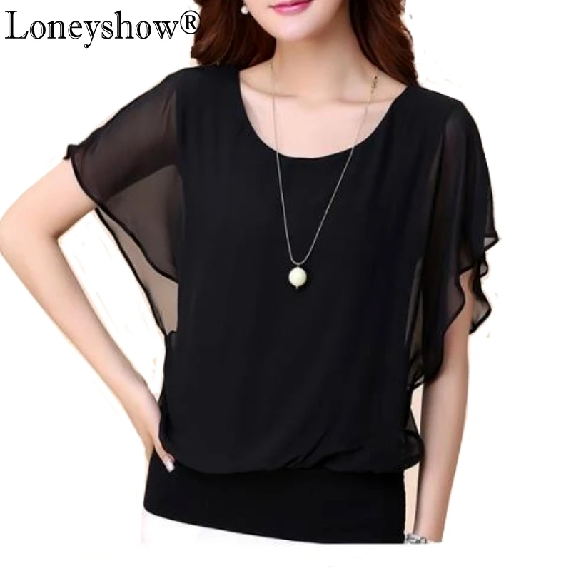 Новые женские Топы Мода 2017 Женская летняя шифоновая блузка плюс размер с рюшами