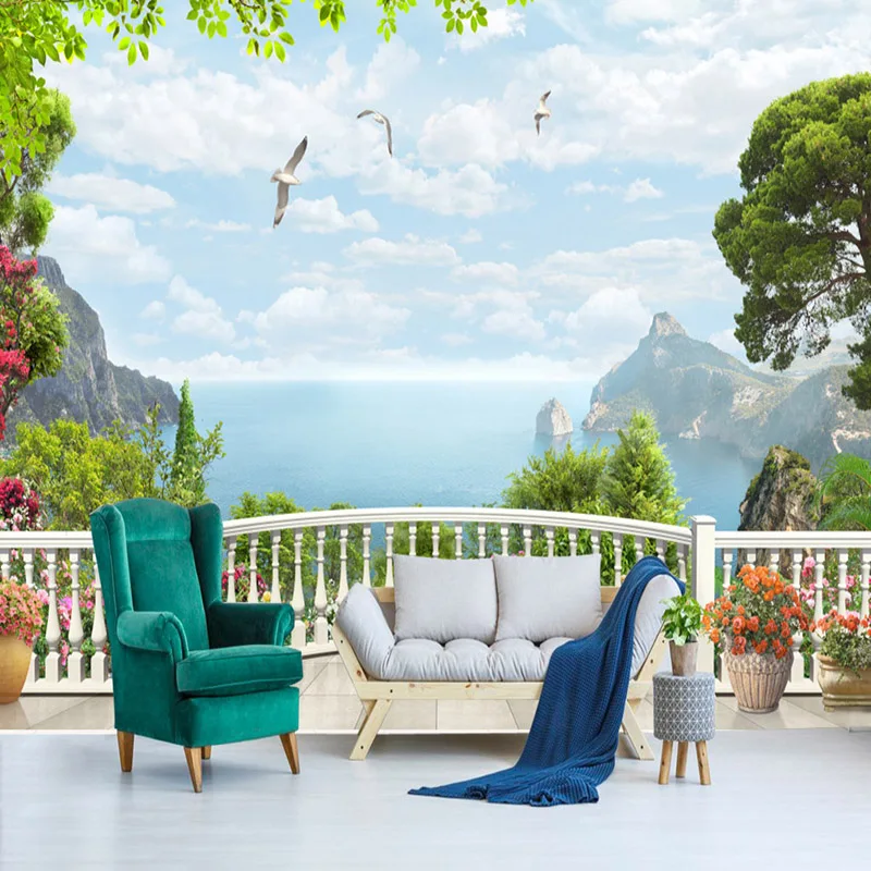 Фотообои 3D стерео балкон Приморский Пейзаж Природа фотообои гостиная спальня