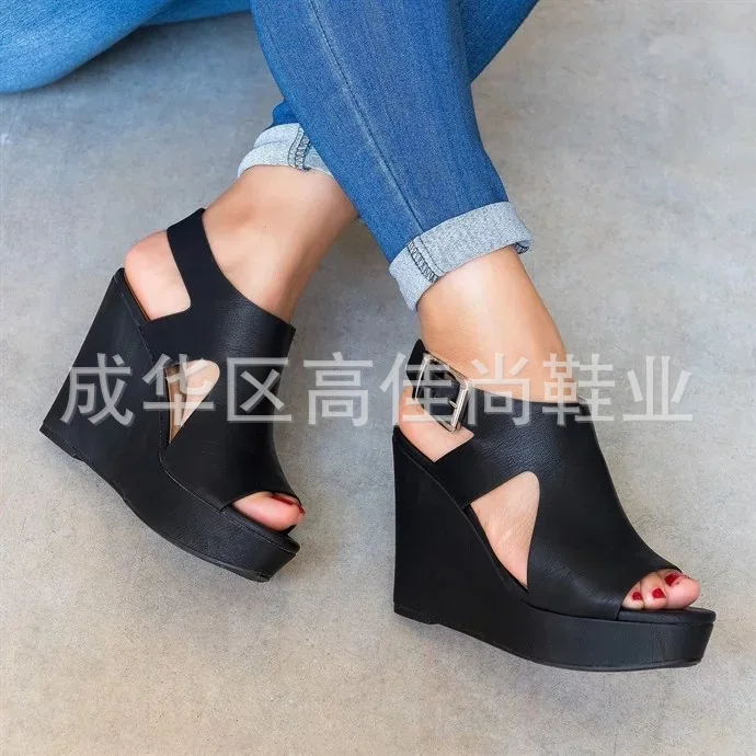 Открытый носок туфли на танкетке в римском стиле Женские САНДАЛИИ ГЛАДИАТОРЫ