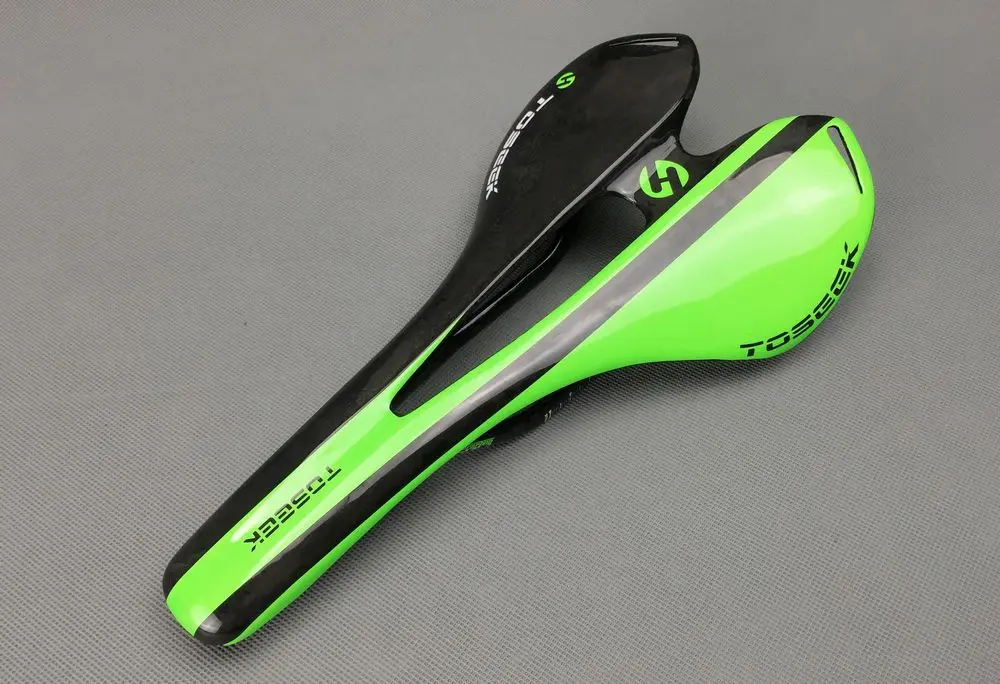 Glossy Green Велосипедное полое седло из углеродного волокна, велосипедное широкое сиденье, MTB Дорожный Коврик, Аксессуары для велосипеда, карбоновая Подушка, седло - Цвет: Glossy Green