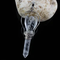 100 unique popular gorgeous silver plated rock crystal hexagon column antique angle scepter pendant fashion jewelry