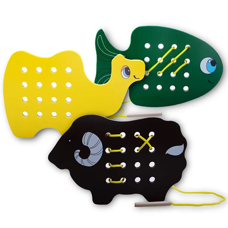 Монтессори развивающие игрушки рыбы/верблюда/Овцы Threading Board ручная работа линия