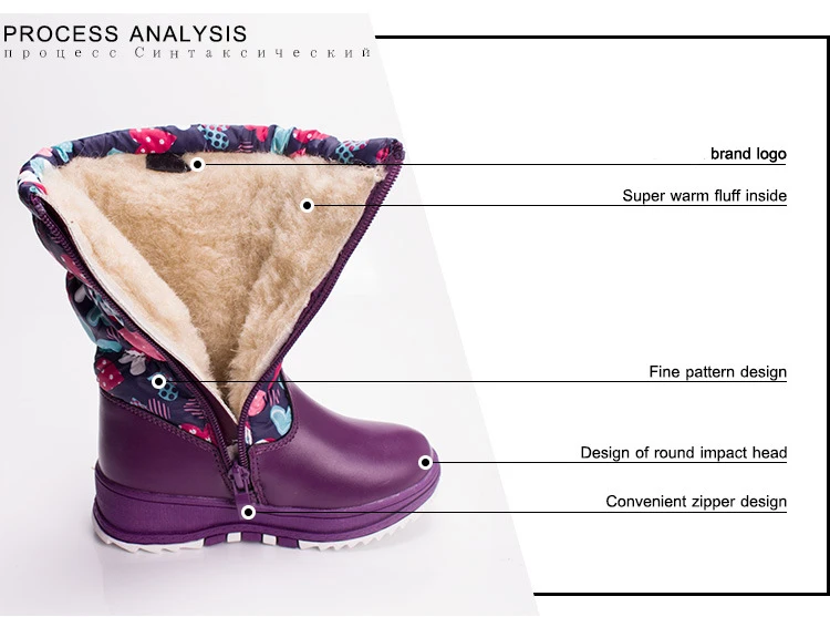 Winter new children's shoes Russian anti-skid warm snow boots fashion print girls | Мать и ребенок