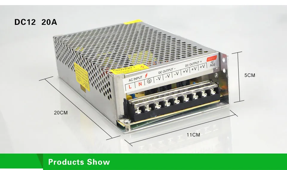 Алюминий чехол трансформаторы AC110V 220V постоянного тока до DC12V 1A 2A 3A 5A 8.5A 10A 15A 20A переключатель Питание для Светодиодные ленты света