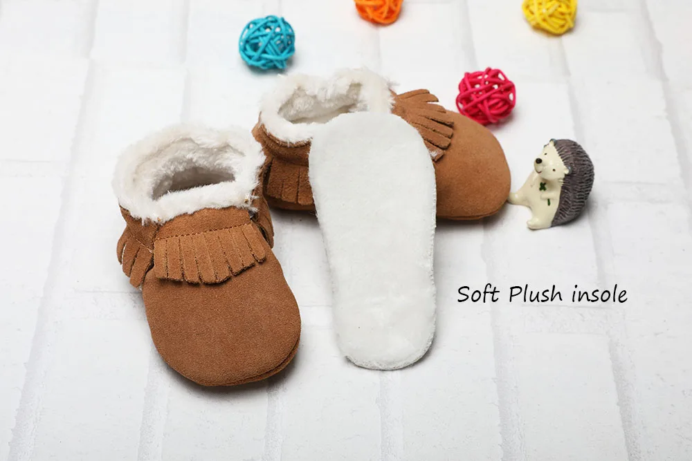 Ezeleven Новое поступление Зима нубук пояса из натуральной кожи кисточки Тип младенческой детская зимняя обувь для маленьких девочек