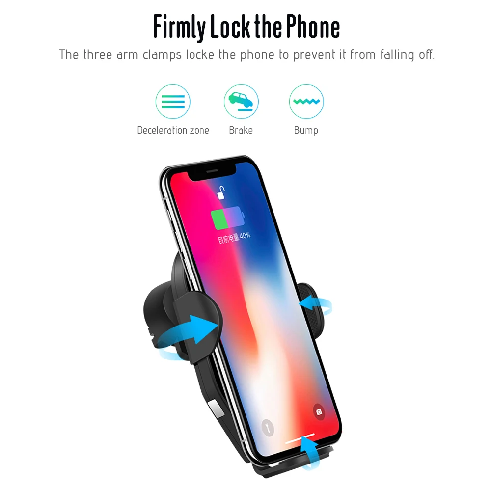 Новинка 10 Вт Qi Беспроводное Автомобильное зарядное устройство для Iphone 8 X XS MAX автоматический Автомобильный держатель для телефона Быстрое беспроводное зарядное устройство для samsung S9 Xiaomi