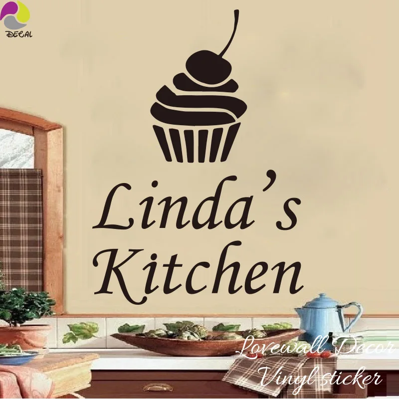 Personalized Name Cup ice cream Kitchen Sign Wall Sticker Custom Food Quote Decal Dining Room Vinyl Home Decor | Дом и сад